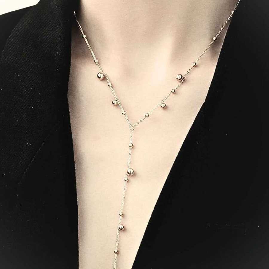 Colar de Bolas Brancas Em Aço Inox