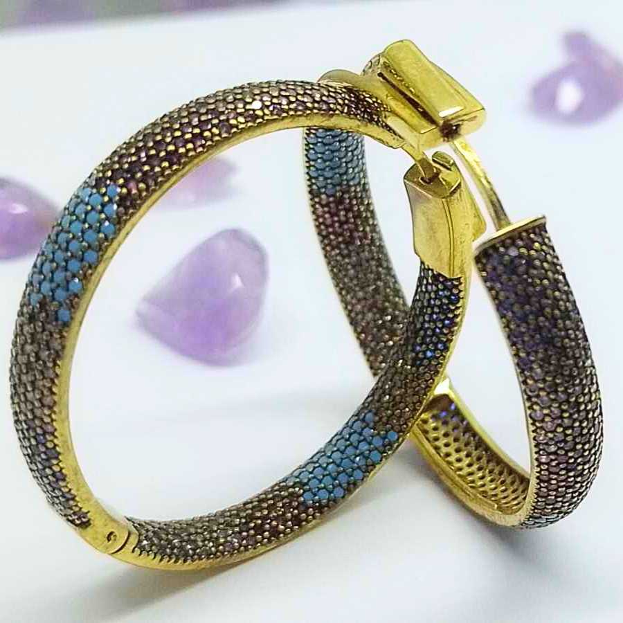 Brincos Argola Prata Zircônias Banho De Ouro