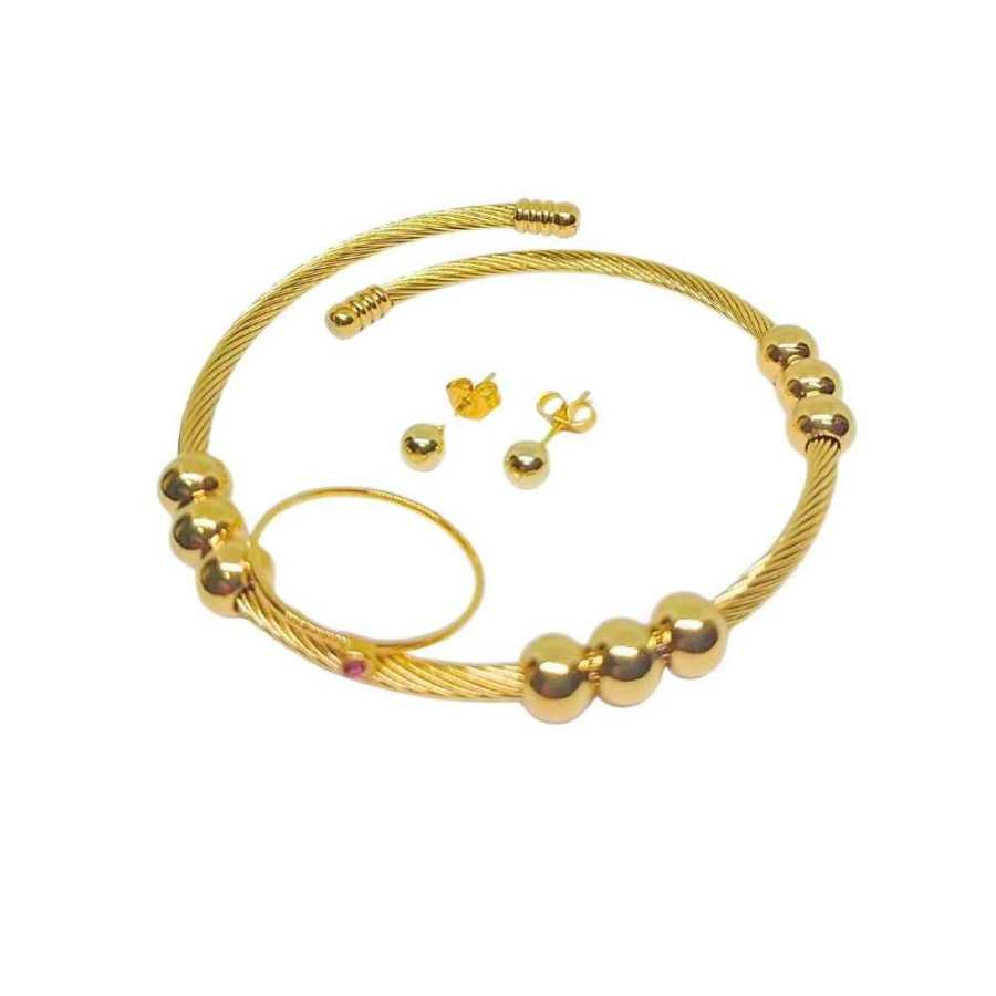 Conjunto de Semi Joias em Aço Inox Douradas