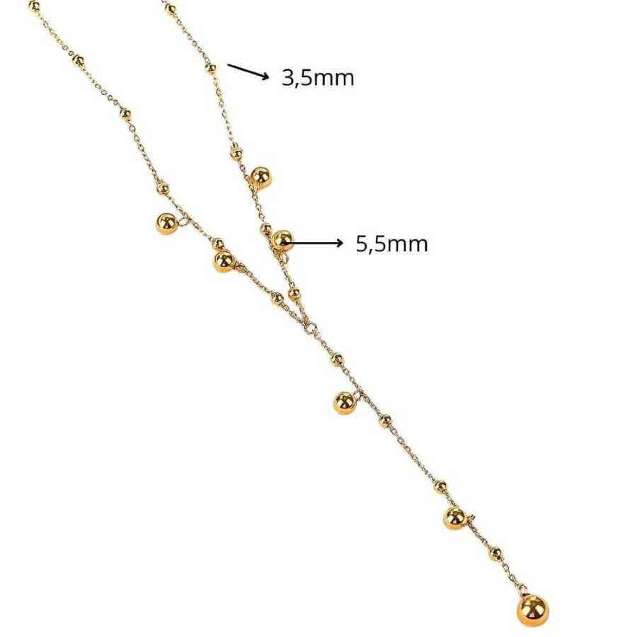 Colar Dourado de Bolas Aço Inox Banho Ouro