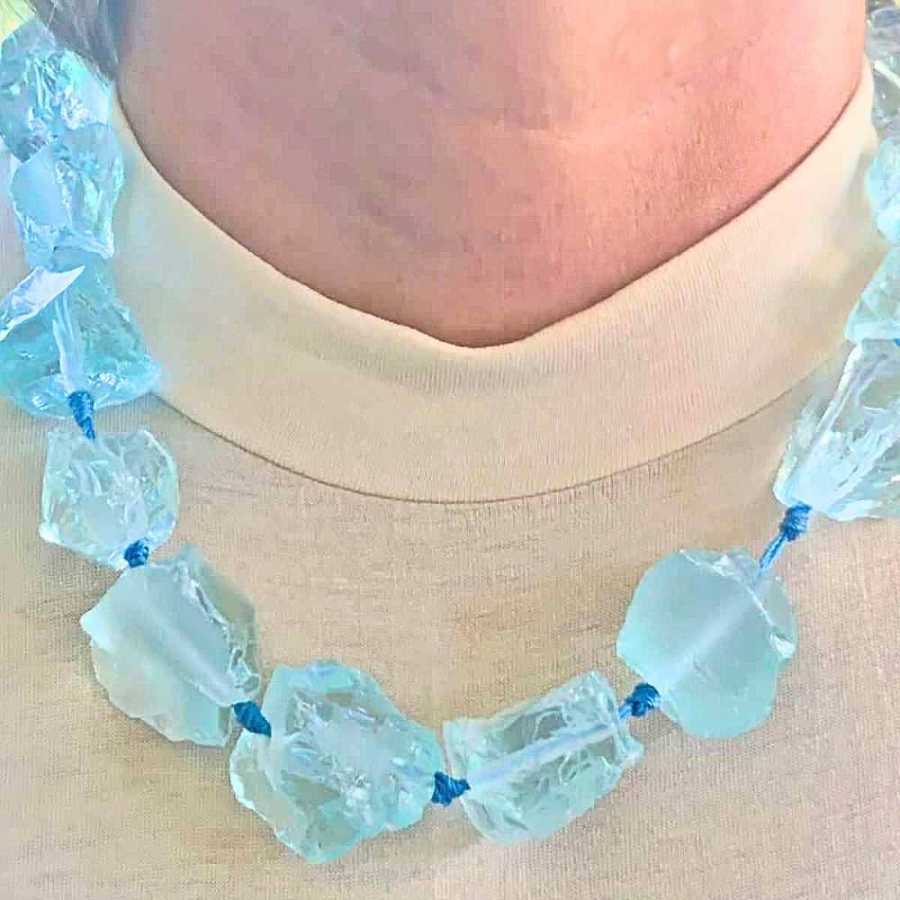 Colar Pedra Natural Cristal Água Marinha