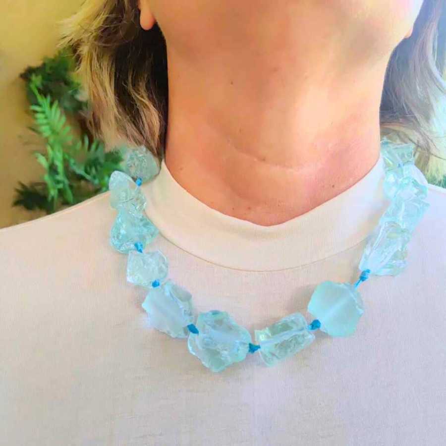 Colar Pedra Natural Cristal Água Marinha