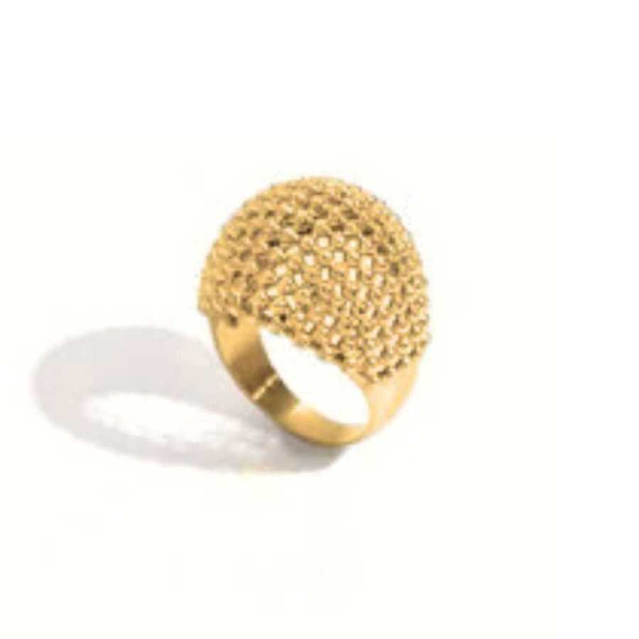 Anel Dourado Texturizado Banho de Ouro.