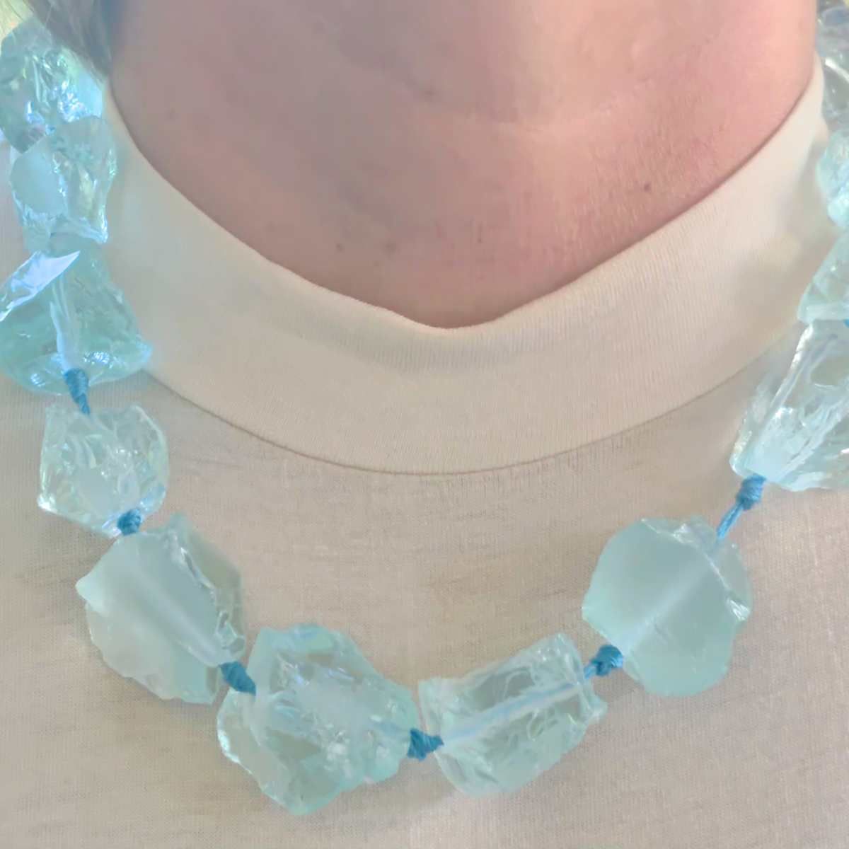 Colar Pedra Natural Cristal Água Marinha