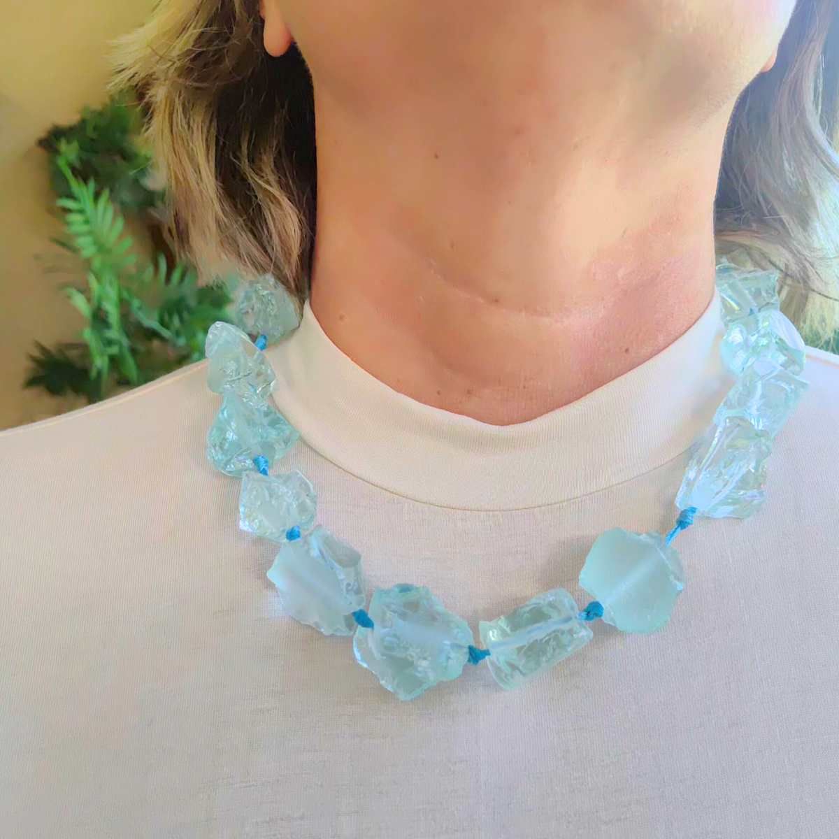 Colar Pedra Natural Cristal Água Marinha