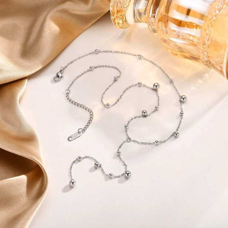 Colar de Bolas Brancas Em Aço Inox