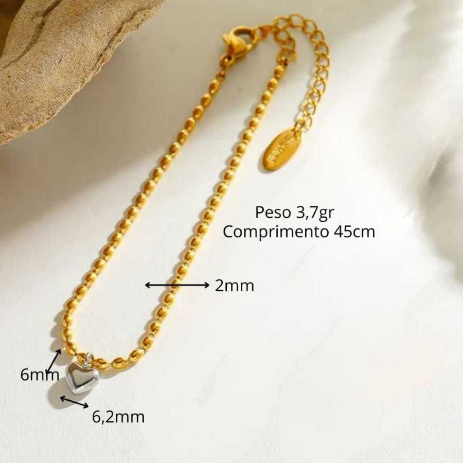 Corrente de Aço com Banho de Ouro com Pingente de Coração