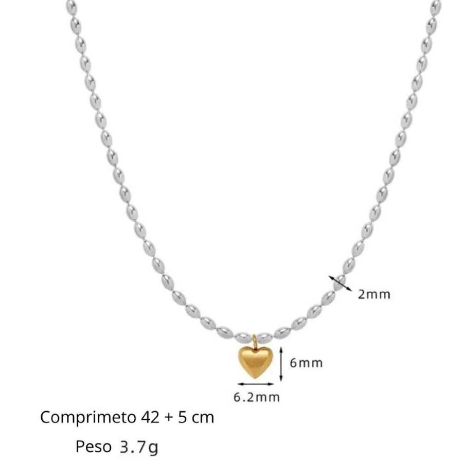 Corrente com Pingente de Coração em Aço
