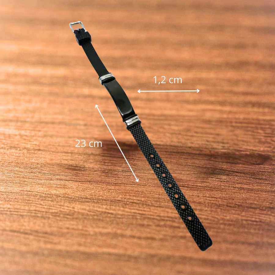 Pulseira Unissex Ajustável Preta em Material PU. Valor com Gravação.