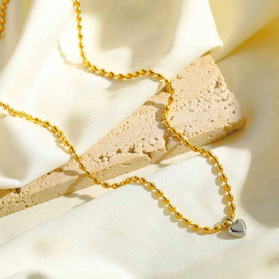 Corrente de Aço com Banho de Ouro com Pingente de Coração