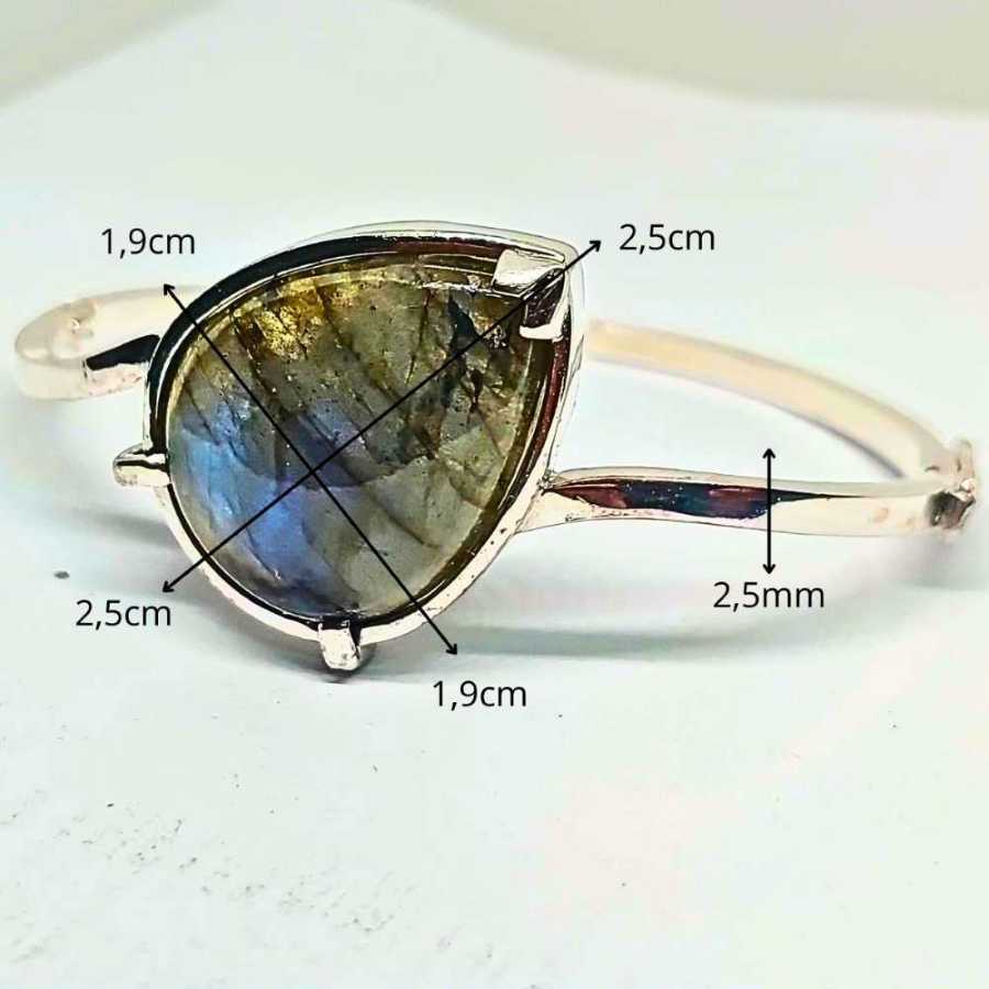 Pulseira de Prata com Labradorita Pedra Natural.