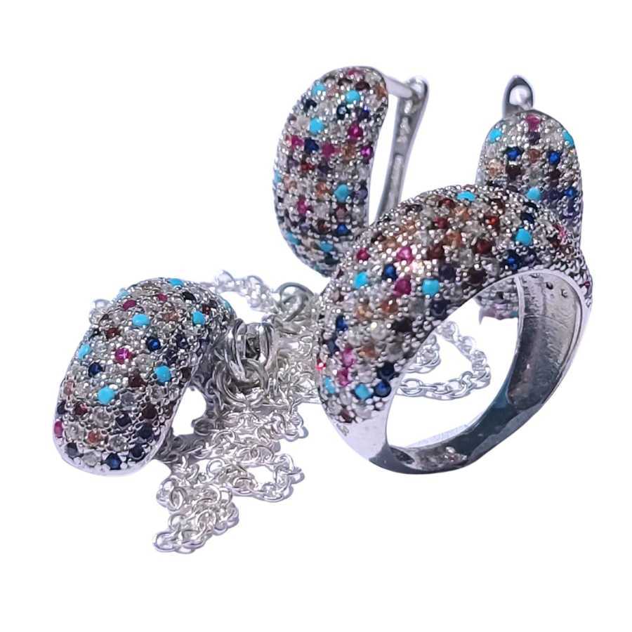 Conjunto de Joias em Prata com Zircônias Coloridas