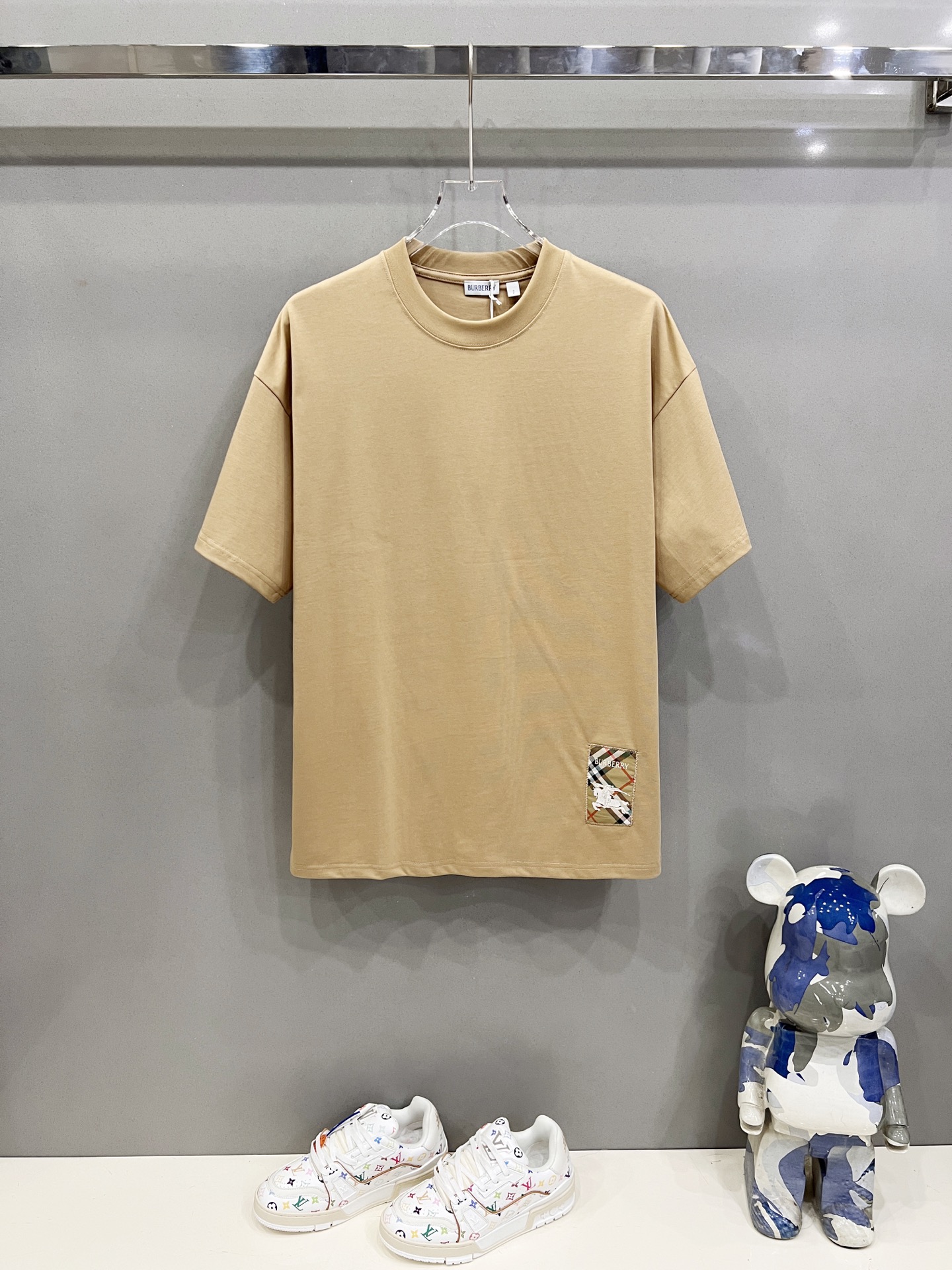 Burberry Check Lebel Beige Cotton T-shirt