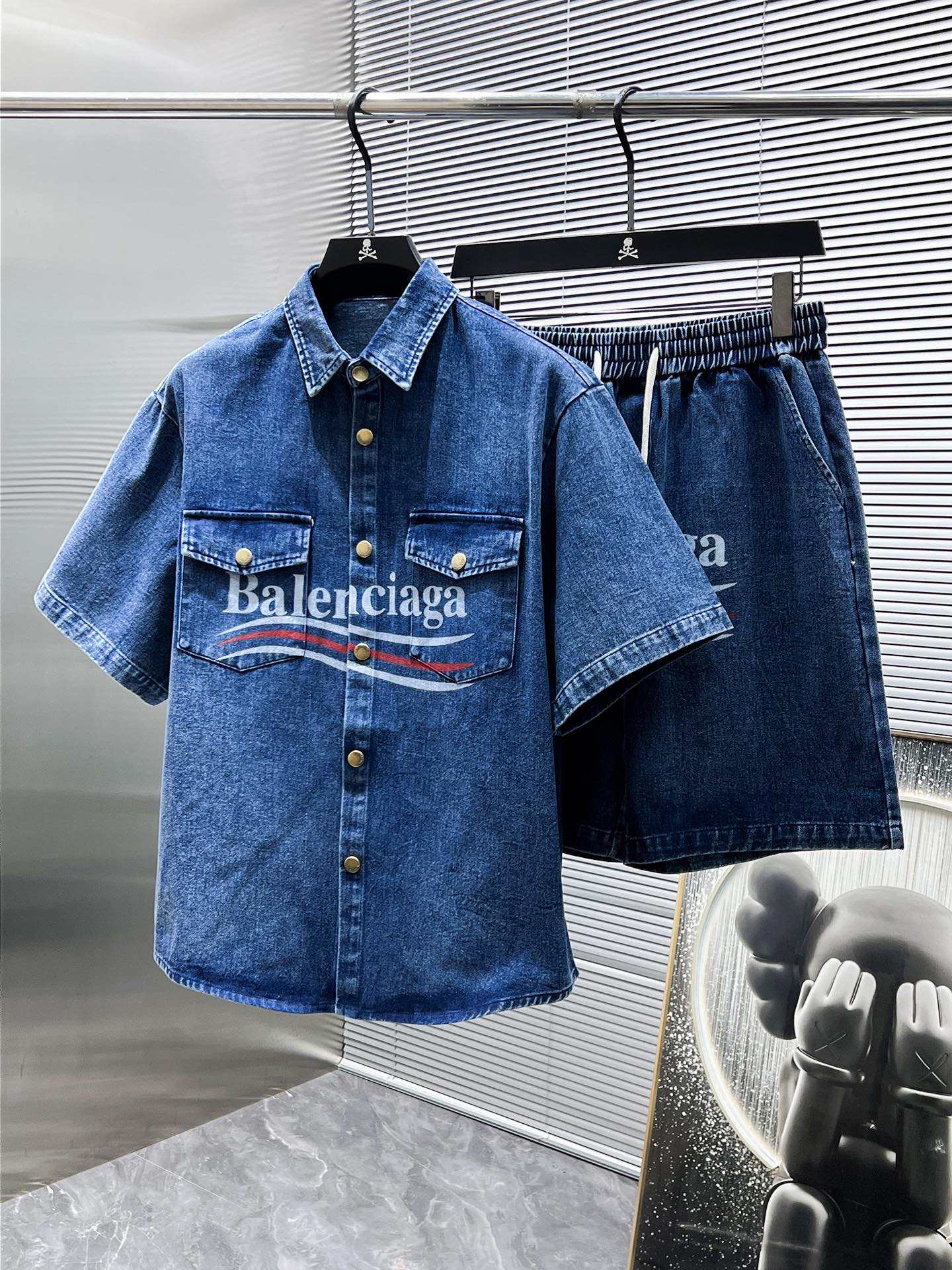 Balenciaga Denim Shirt and Shorts Set
