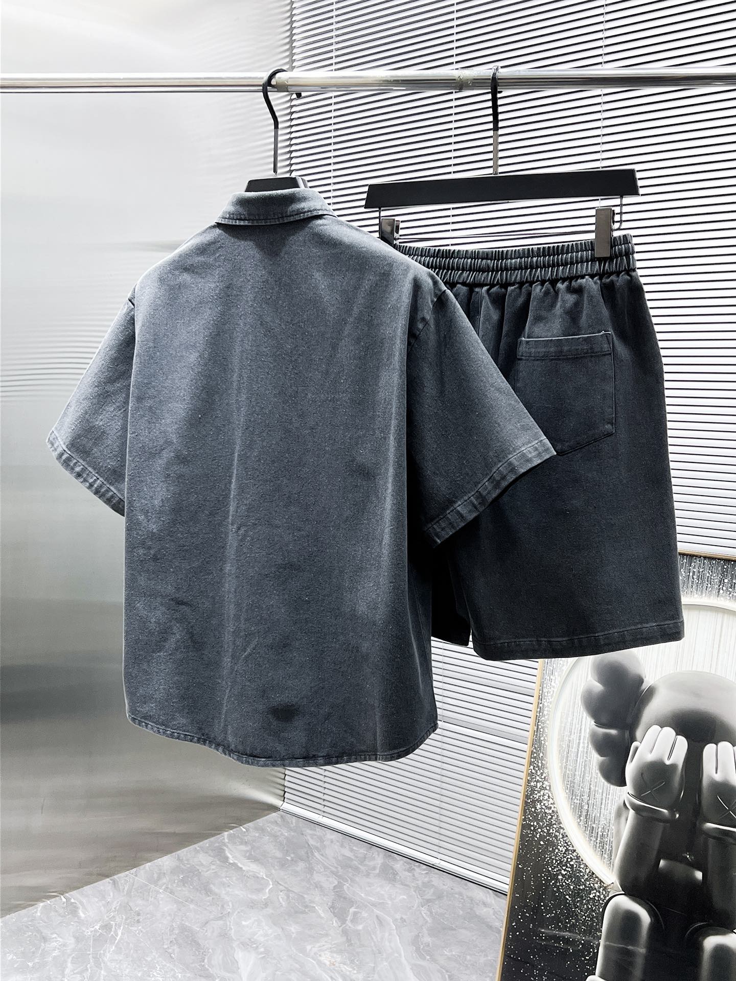 Balenciaga Denim Shirt and Shorts Set - Grey