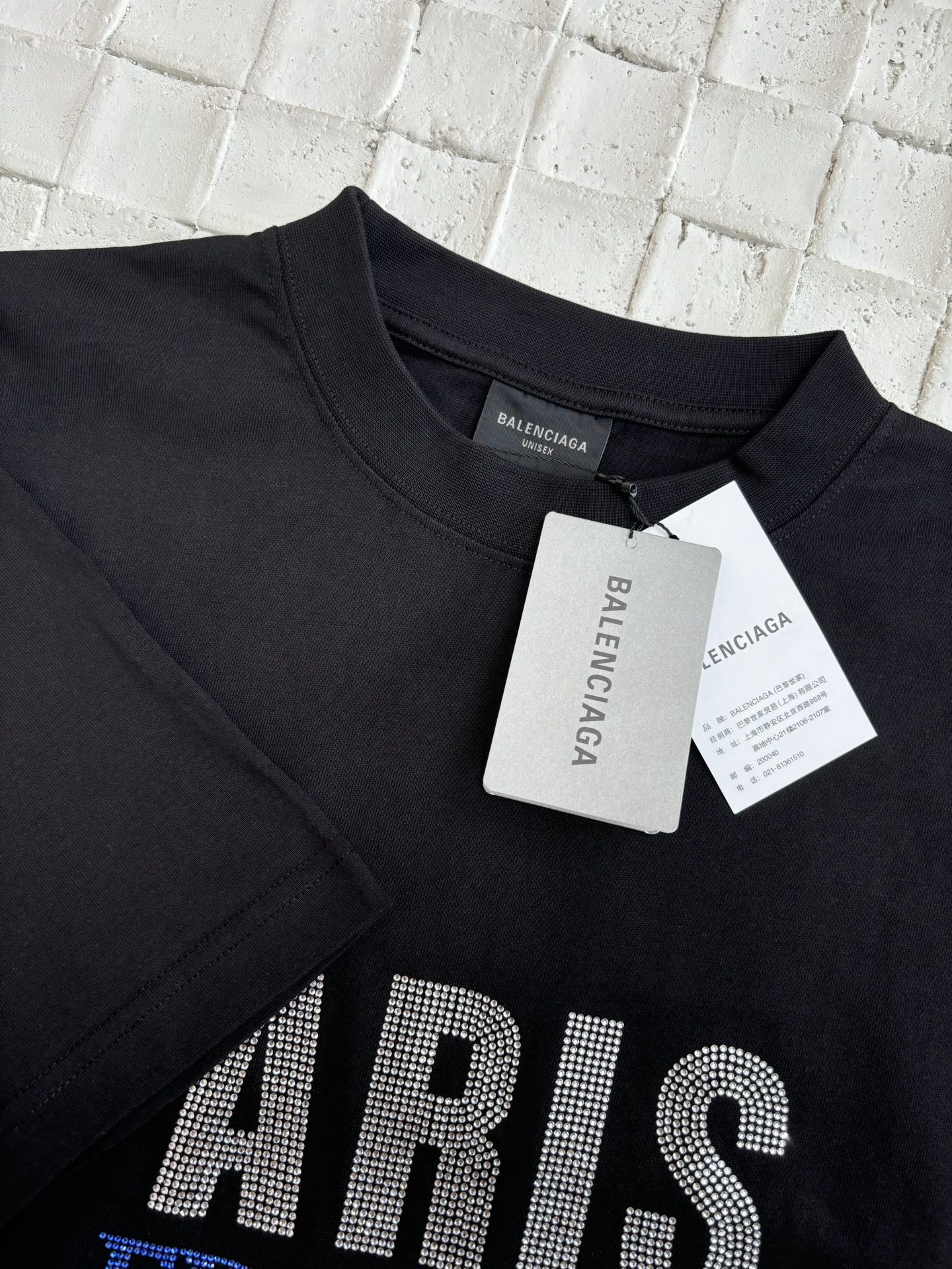 Black 'Paris' Strass Vintage Jersey Oversized T-Shirt