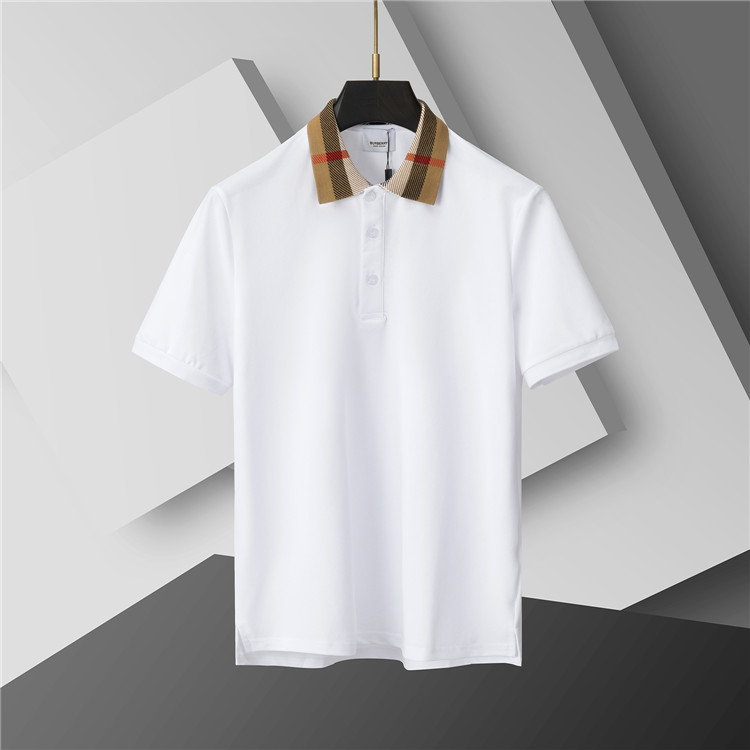Burberry White Check Collar Cotton Polo Shirt 