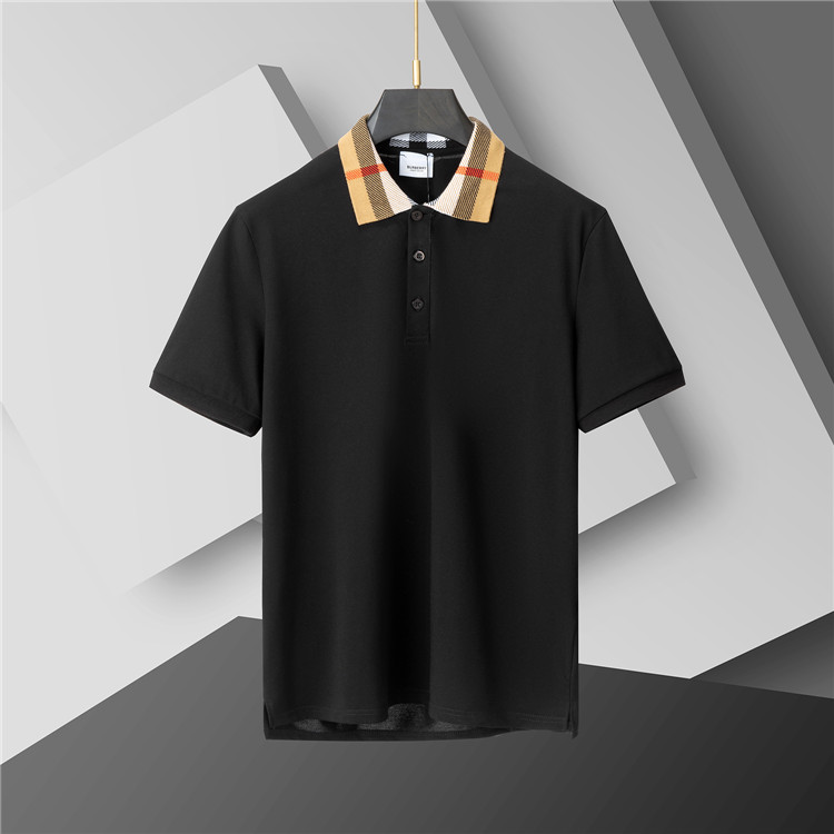 Burberry Black Check Collar Cotton Polo Shirt 