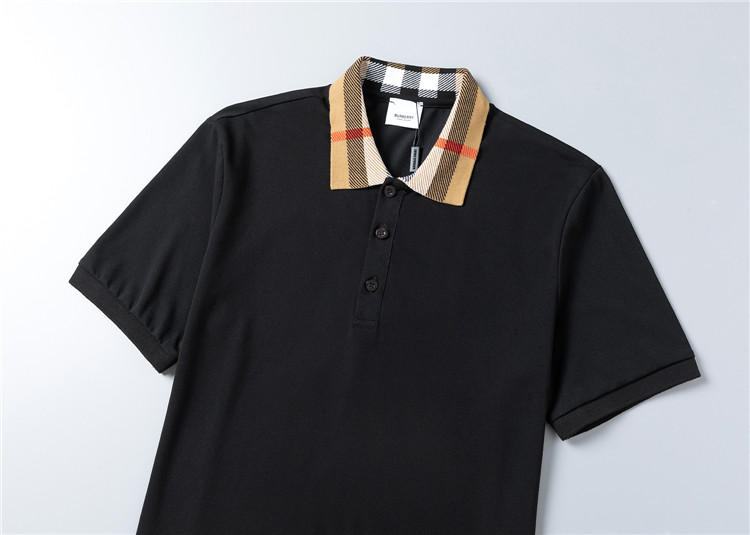 Burberry Black Check Collar Cotton Polo Shirt 