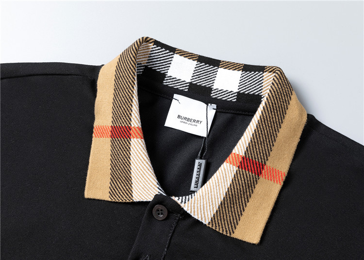 Burberry Black Check Collar Cotton Polo Shirt 