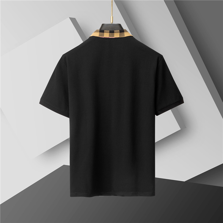 Burberry Black Check Collar Cotton Polo Shirt 
