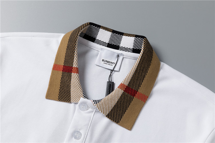 Burberry White Check Collar Cotton Polo Shirt 