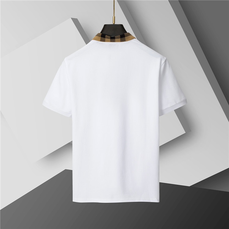 Burberry White Check Collar Cotton Polo Shirt 