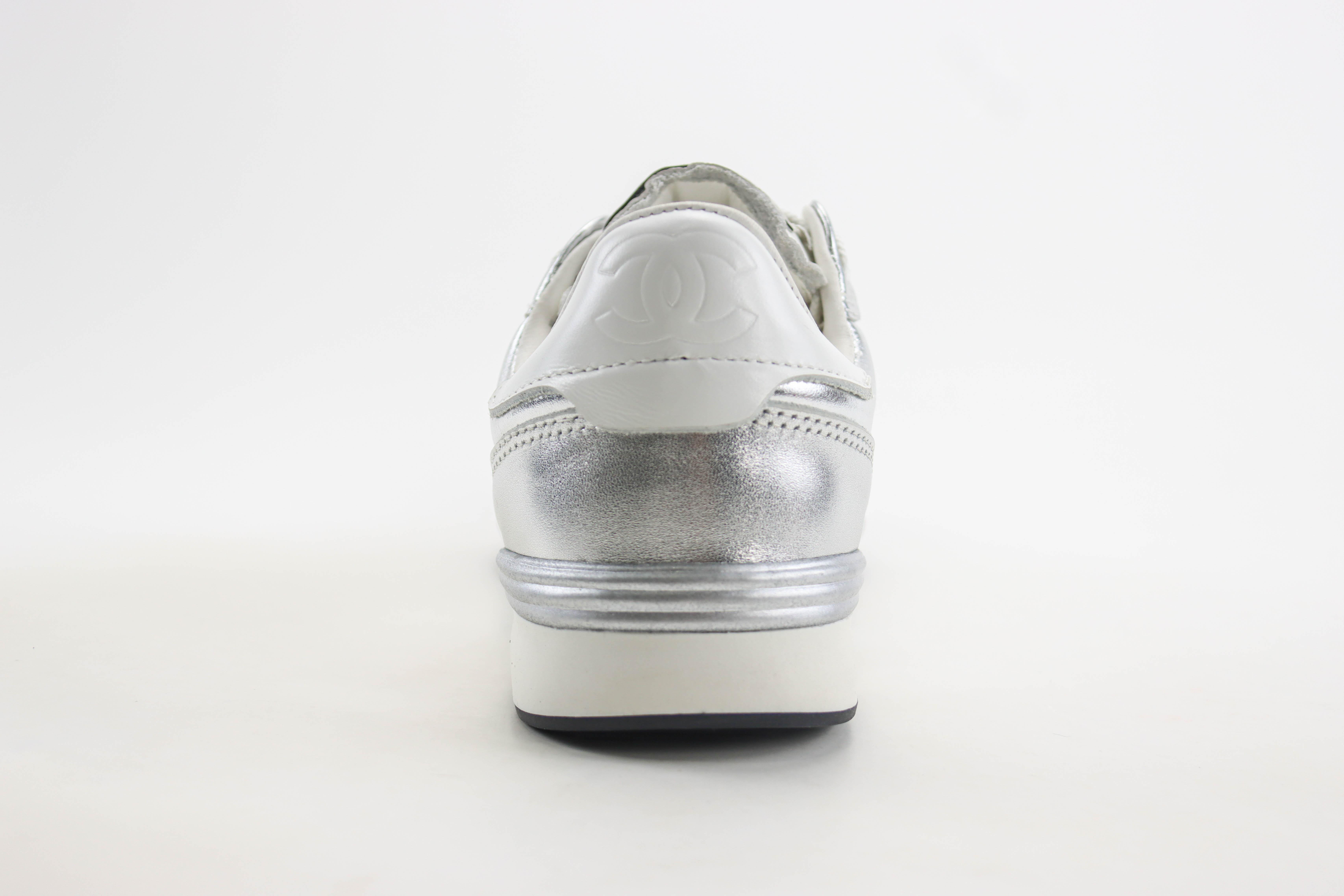 Chanel Laminated Calfskin, Calfskin & Suede Calfskin Silver & White