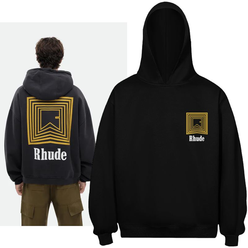 Rhude Black Chevron Logo Repeat Hoodie