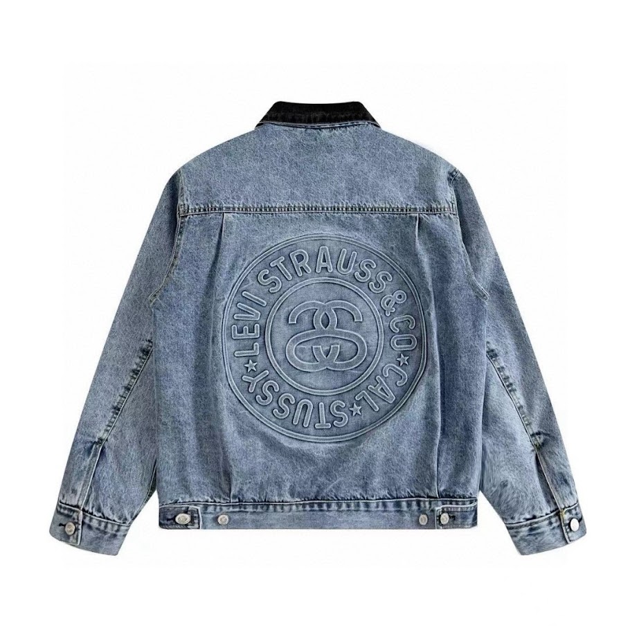 Embossed Praglad Trucker Jacket in Rugged Blue