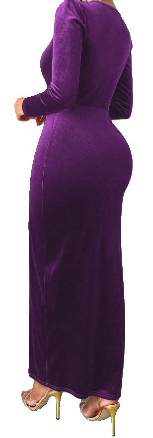 Elegant V - Neck Ruched Wrap Side Slit Velvet Dress