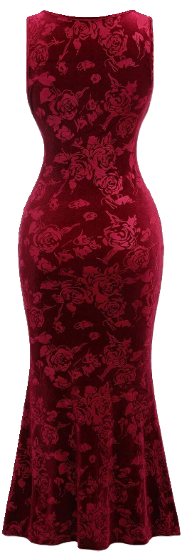Velvet Evening Dress Floral Rose Pattern Mermaid Style Square Neck