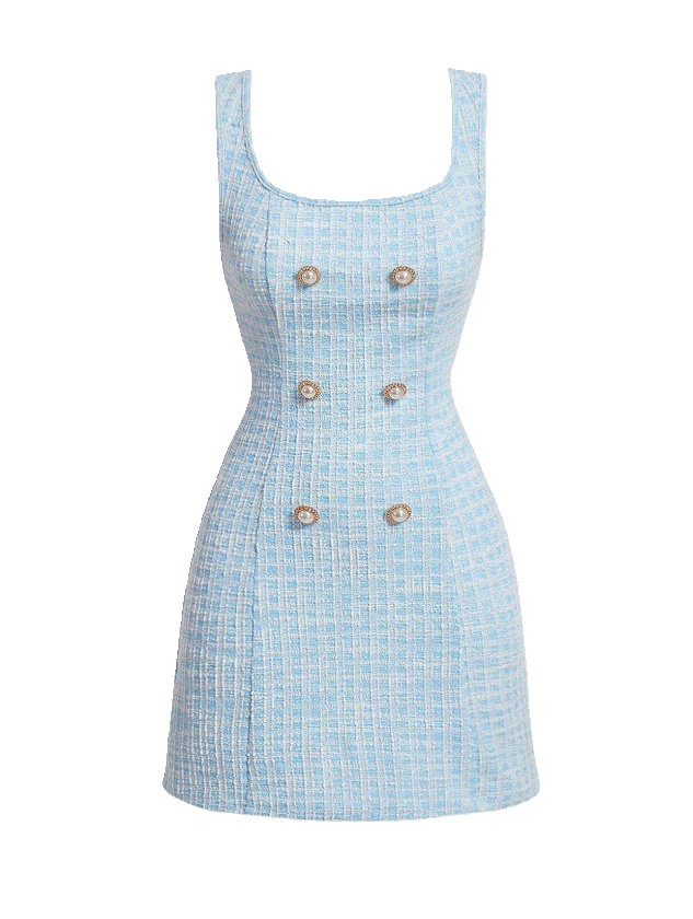 A-Line Sleeveless Tweed Double-Breasted Gold Buttons Mini Dress