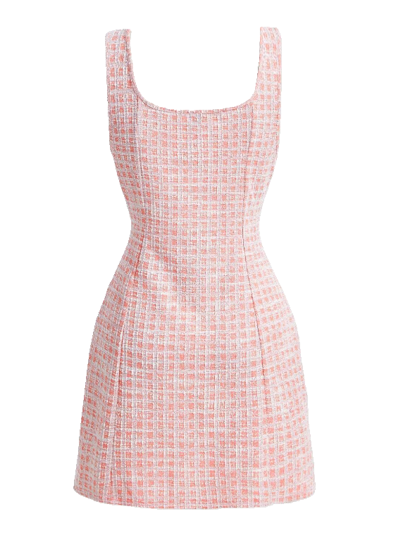 A-Line Sleeveless Tweed Double-Breasted Gold Buttons Mini Dress