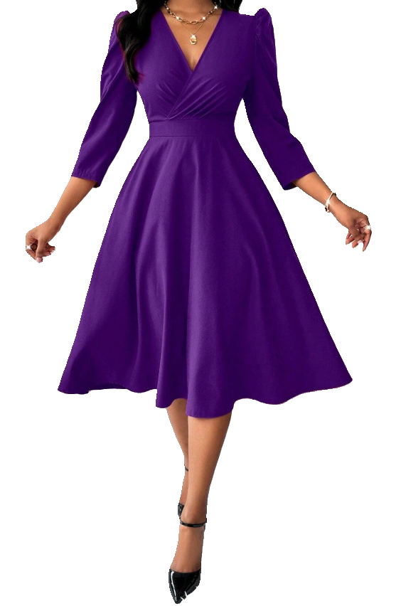 Swing Dress Vintage Style V-Neck 3/4 Sleeve