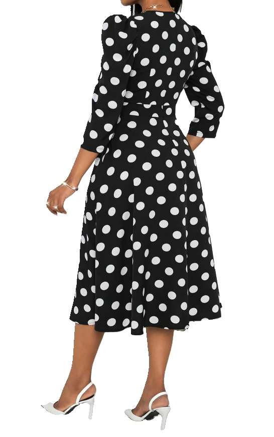 Swing Dress Vintage Style V-Neck 3/4 Sleeve