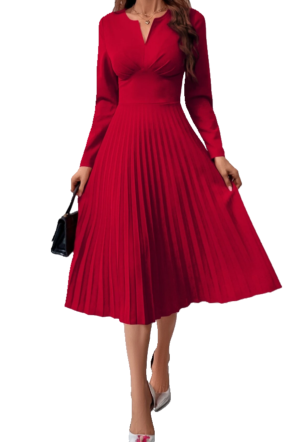 Elegant Pleated Red Dress