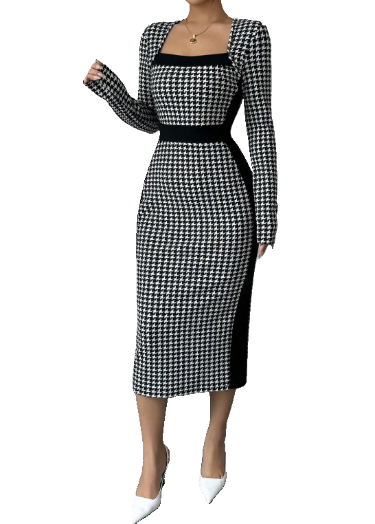 Elegant Houndstooth Dress