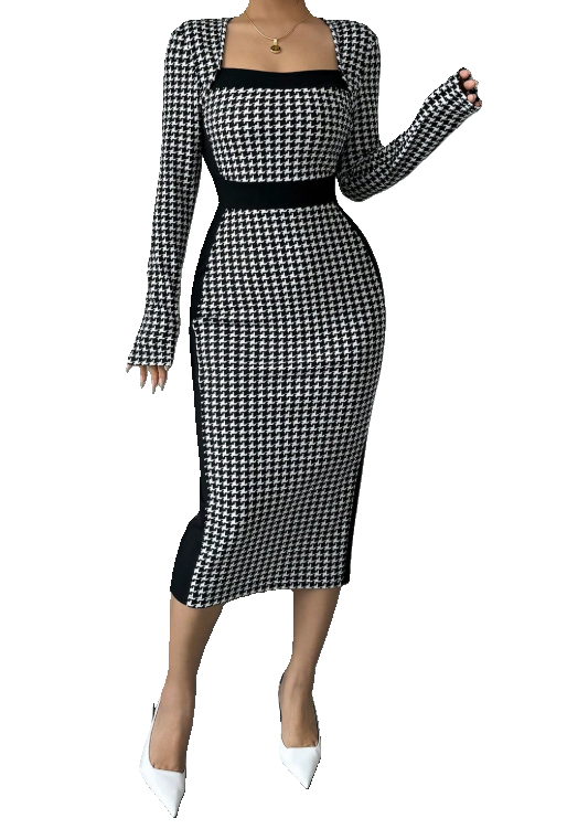 Elegant Houndstooth Dress