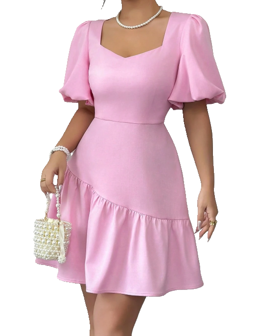 Pink Puff Sleeve Dress