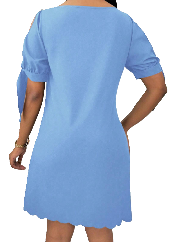Blue Dress Pearl Button Detail Sleeves