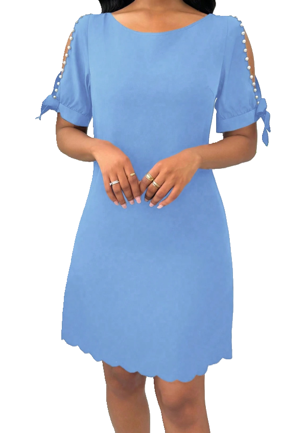 Blue Dress Pearl Button Detail Sleeves