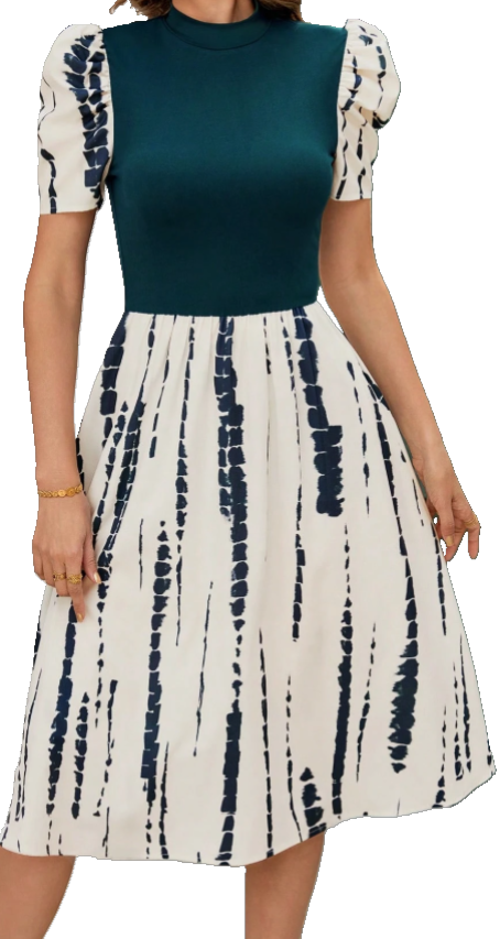 Elegant Puff Sleeve Midi Dress