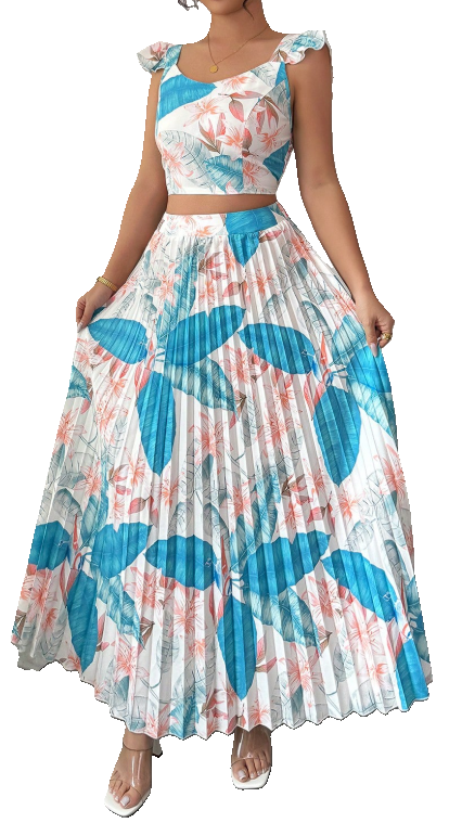 Floral Print Maxi Top and Bottom Set