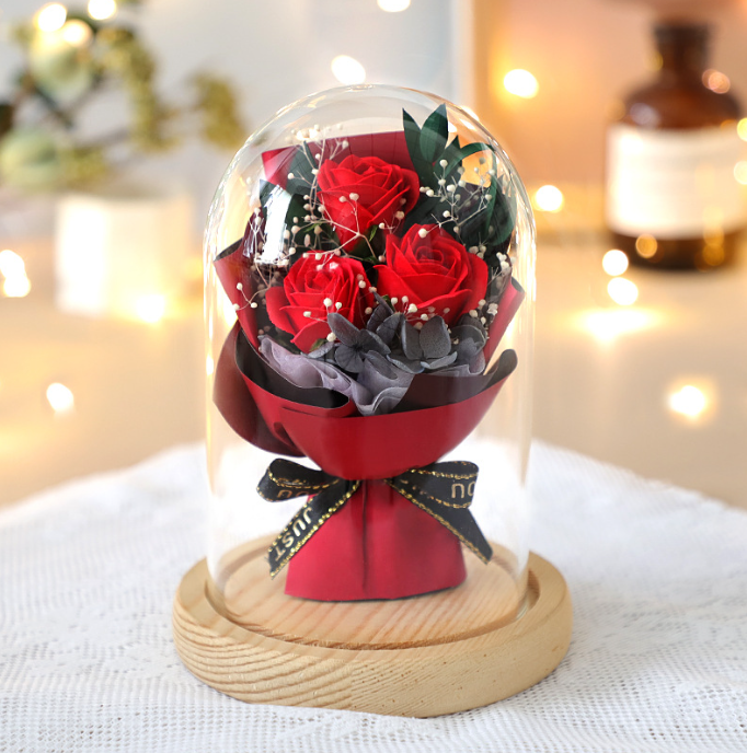 Preserved Rose Bouquet in Glass Dome