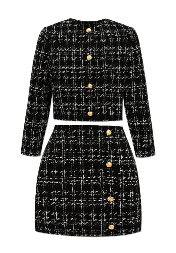 Black Tweed Skirt & Top Suit Set