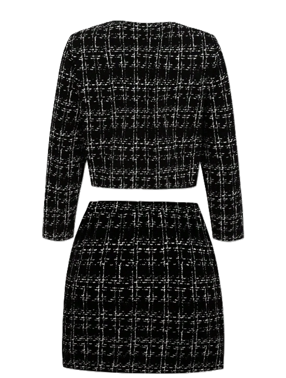 Black Tweed Skirt & Top Suit Set