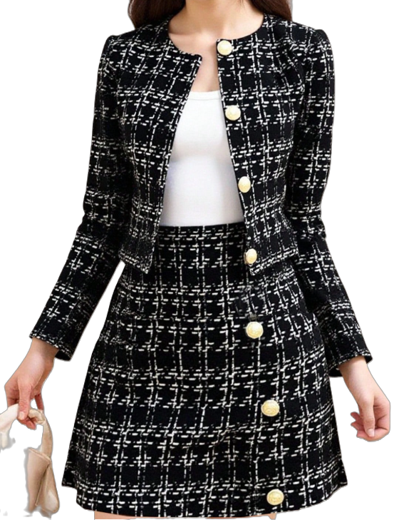 Black Tweed Skirt & Top Suit Set