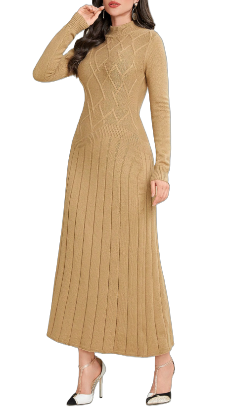 Beige Long Sleeve Knit Dress