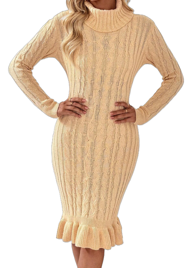 Beige Cable Knit Sweater Dress
